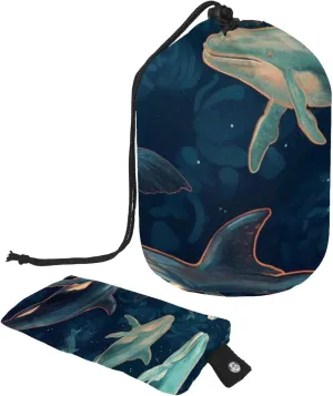 Blue Deep Sea Whale Travel Cosmetic Bags Makeup Bag for Women, Foldable Drawstring Travel Cosmetic Bags, Portable Toiletry Bucket Bag