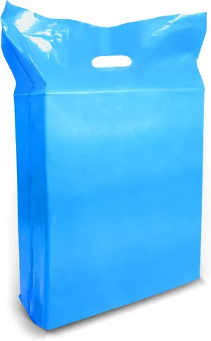 Blue Merchandise Plastic Shopping Bags - 100 Pack 15" x 18" 1.25 mil Thick, 2 in Gusset - Die Cut Handles - Perfect for Retail, Party Favors, Birthdays, Parties - Color Blue - 100% Recyclable