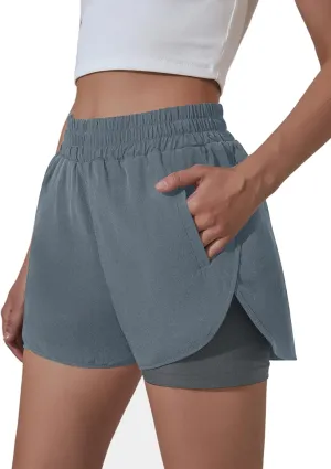 BMJL Women's Running Workout Shorts Elastic High Waist Pocket Short