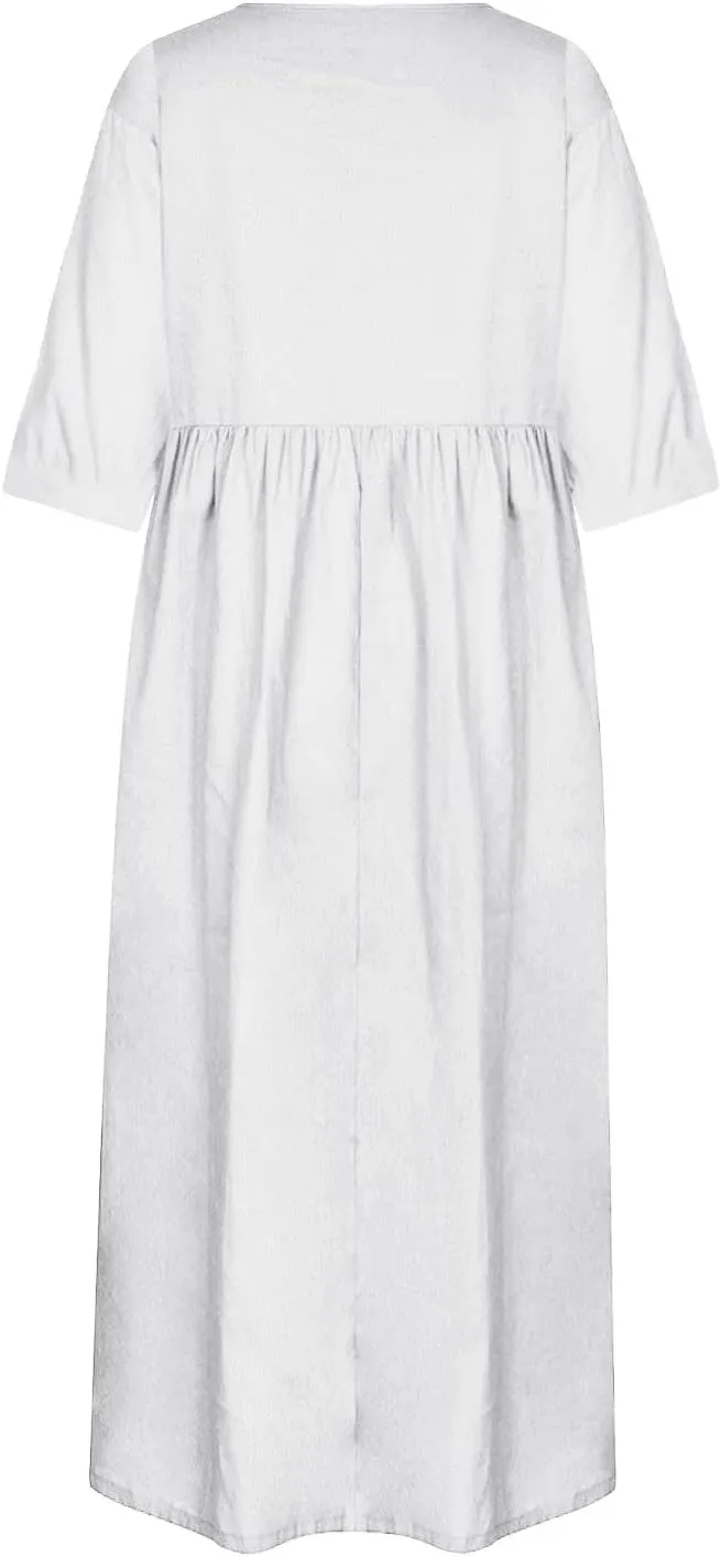 Boho Dress for Women Plus Size Short Sleeve Crew Neck Maxi Sundress 2025 Summer Casual Vacation Dresses with Pockets