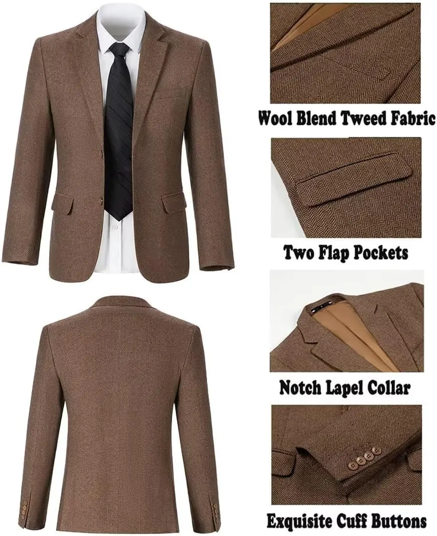 Boys Tweed Suit 3 Piece Tuxedo Suit for Boys Two Button Suits Jackets Vest Pants Set for Kid