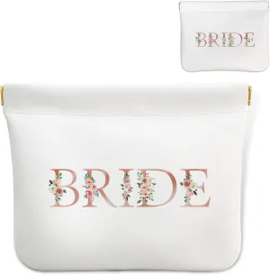 Bride Makeup Bag Leather Makeup Pouch Cosmetic bags for Women, Small Travel Toiletry Bag Makeup Organizer Bag, Bridesmaid Gift for Her, Bridesmaid Favor for Bachelorette Party and Bridal Shower, 03
