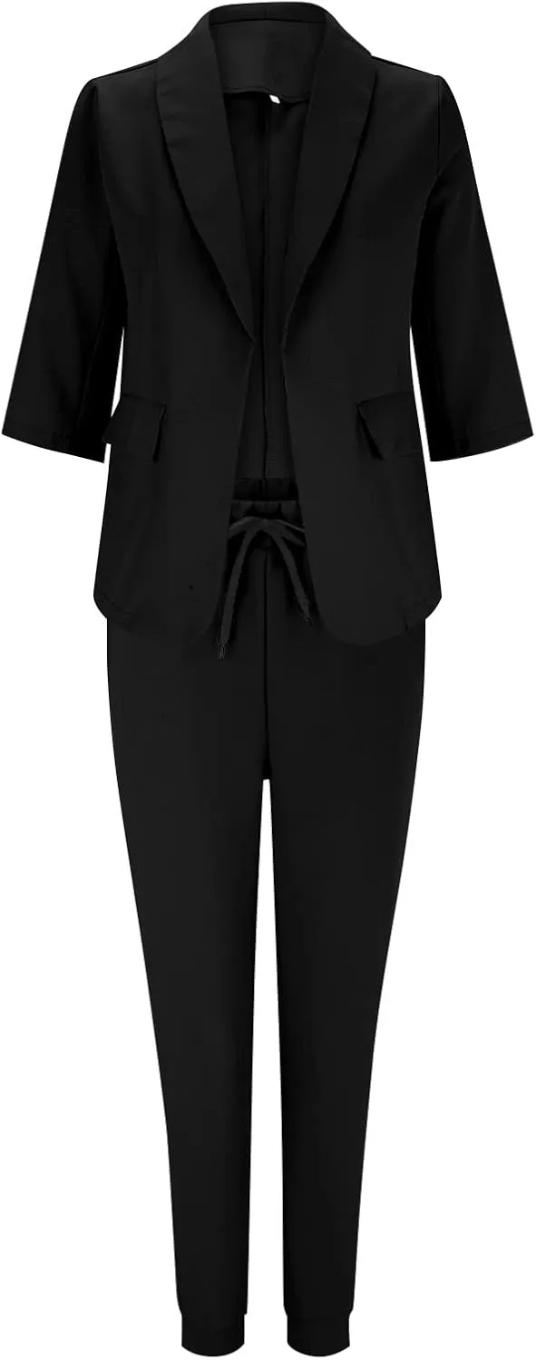Business Sets Women 2 Piece Outfits Dressy Blazer Jackets High Waisted Straight Leg Pants Suits Casual Office Sets