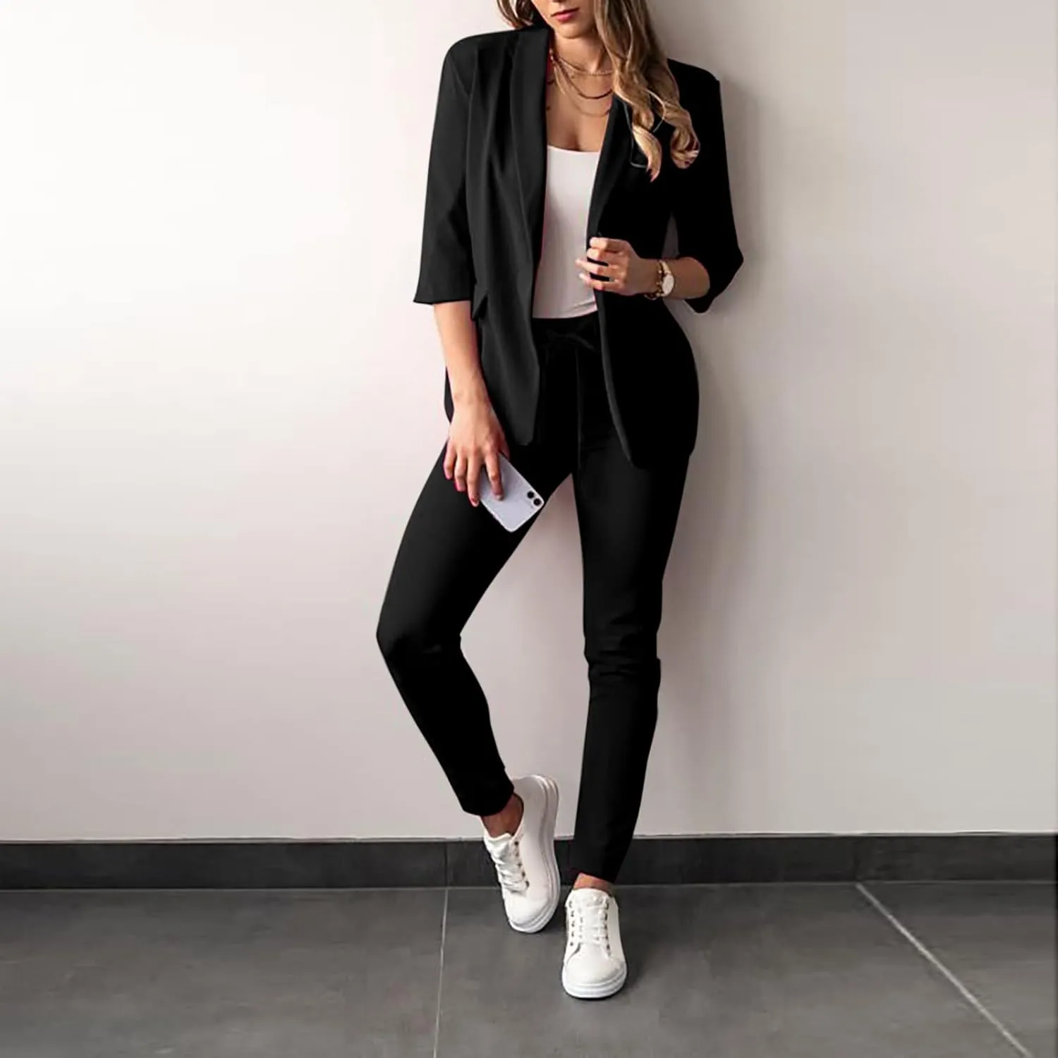 Business Sets Women 2 Piece Outfits Dressy Blazer Jackets High Waisted Straight Leg Pants Suits Casual Office Sets
