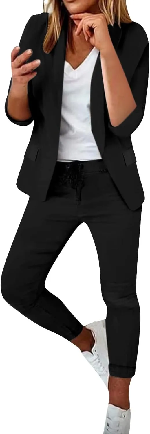 Business Sets Women 2 Piece Outfits Dressy Blazer Jackets High Waisted Straight Leg Pants Suits Casual Office Sets