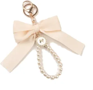 Caiyao Cute Bowknot Pearl Wristlet Keychains for Women Lily Sakura Flower Key Ring for Car Wallet Pendant Bag Charms
