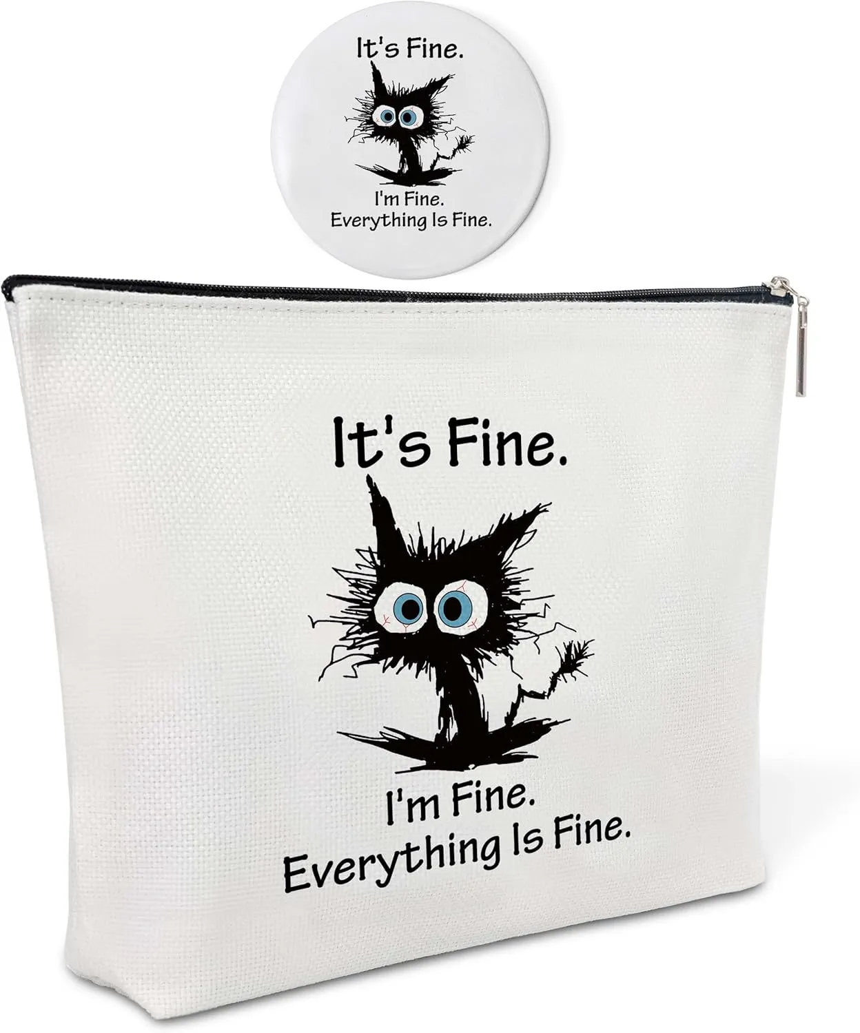 Canvas Makeup Bag with Mirror,Cat Makeup Bag,Purse Zipper Cosmetic Bag,Travel Makeup Pouch,Makeup Bag for Purse,Birthday Gift, Graduation Gift,Inspirational Gift for Sister,Girls,Women,Her,Friend,1