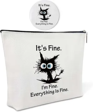 Canvas Makeup Bag with Mirror,Cat Makeup Bag,Purse Zipper Cosmetic Bag,Travel Makeup Pouch,Makeup Bag for Purse,Birthday Gift, Graduation Gift,Inspirational Gift for Sister,Girls,Women,Her,Friend,1