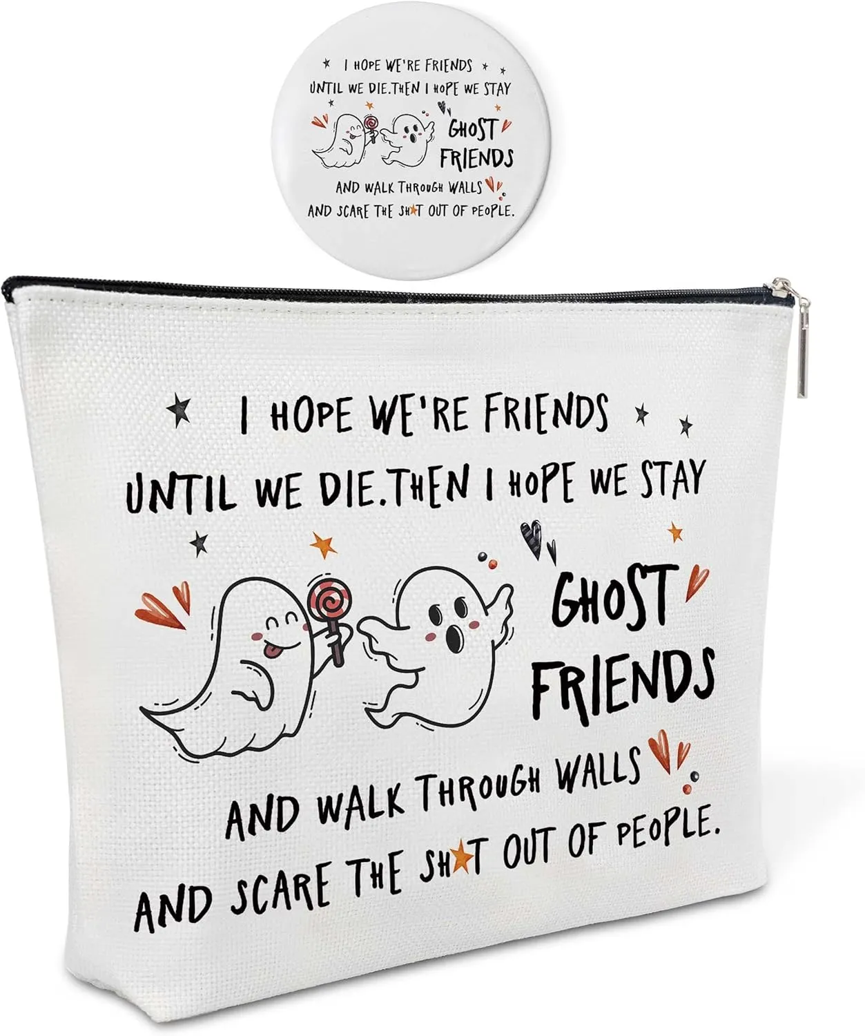 Canvas Makeup Bag with Mirror,Ghost Purse Zipper Cosmetic Bag,Travel Makeup Pouch,Makeup Bag for Purse,Birthday Gift,Graduation Gift,Friendship Gifts for Coworker,Friend,Women,Girls,Her,Sister,13