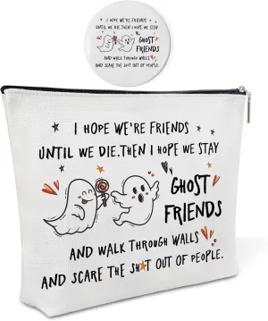 Canvas Makeup Bag with Mirror,Ghost Purse Zipper Cosmetic Bag,Travel Makeup Pouch,Makeup Bag for Purse,Birthday Gift,Graduation Gift,Friendship Gifts for Coworker,Friend,Women,Girls,Her,Sister,13