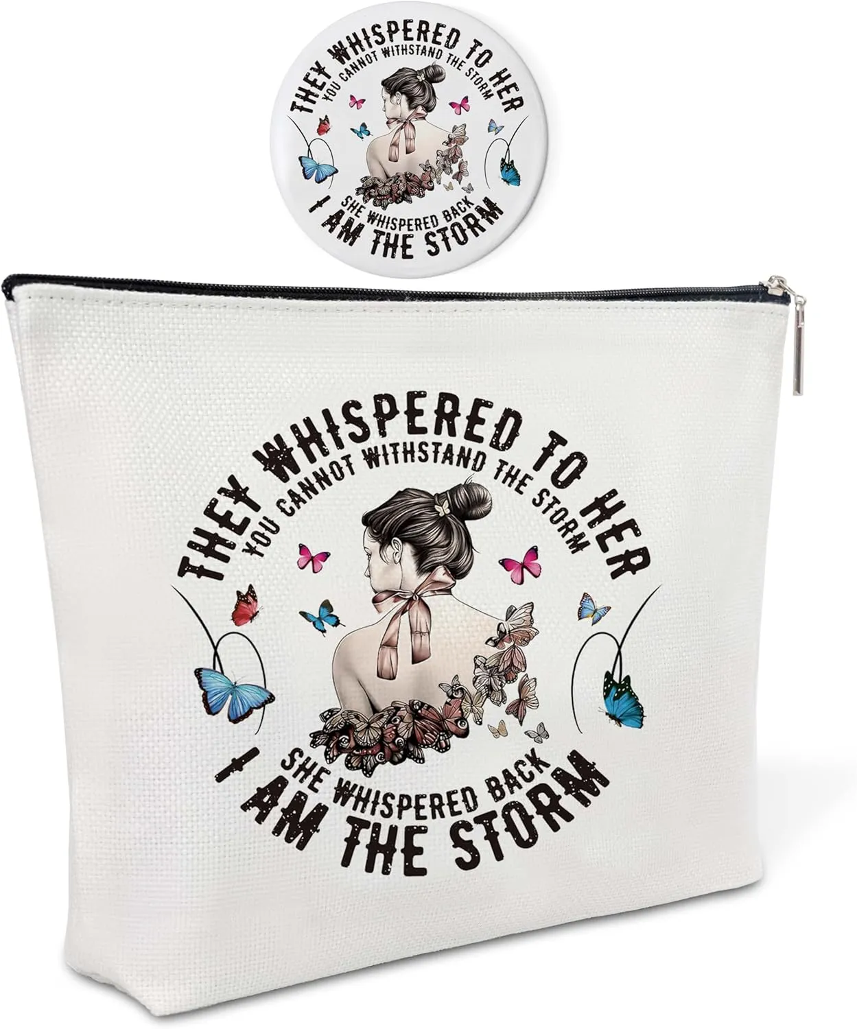 Canvas Makeup Bag with Mirror,I Am The Storm Purse Zipper Cosmetic Bag,Travel Makeup Pouch,Makeup Bag for Purse,Inspirational Gifts,Birthday Gift for Sister,Women,Girls,Her,Friend,Niece,Coworker,4
