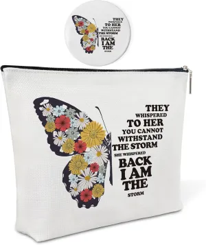 Canvas Makeup Bag with Mirror,I Am The Storm Purse Zipper Cosmetic Bag,Travel Makeup Pouch,Makeup Bag for Purse,Inspirational Gifts,Birthday Gift for Sister,Women,Girls,Her,Friend,Niece,Coworker,5