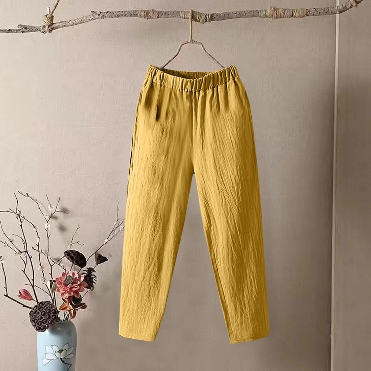Capri Sweatpants for Women Straight Leg Loose Casual Pants Linen Peasant Lounge