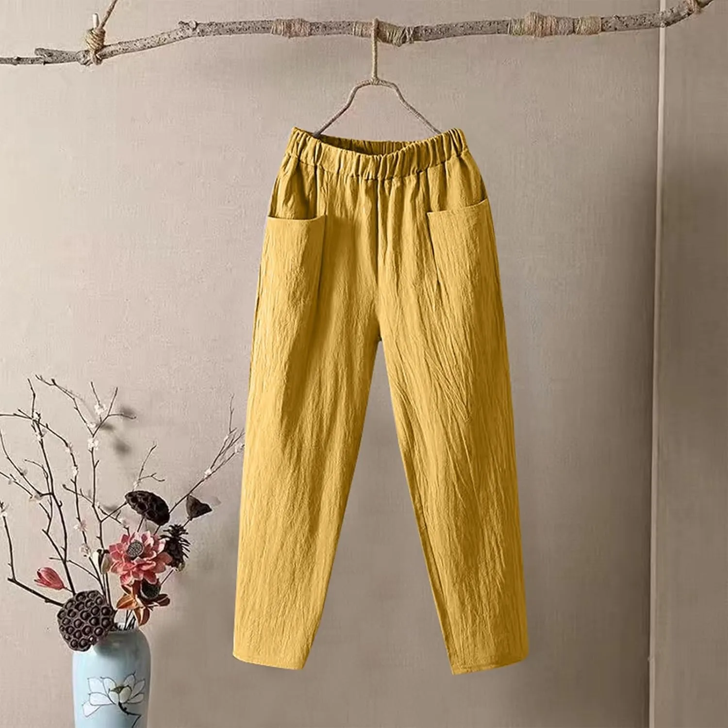 Capri Sweatpants for Women Straight Leg Loose Casual Pants Linen Peasant Lounge