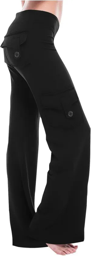 Cargo Yoga Pants for Women Trouser Style Flare Leggings with Pockets Boot Cut High Waist Long Workout Yoga Pants