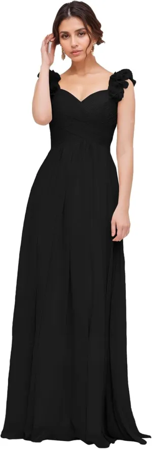 Chiffon Bridesmaid Dresses for Women with Pleated Shoulder Flower Long Formal Gown for Wedding NO93
