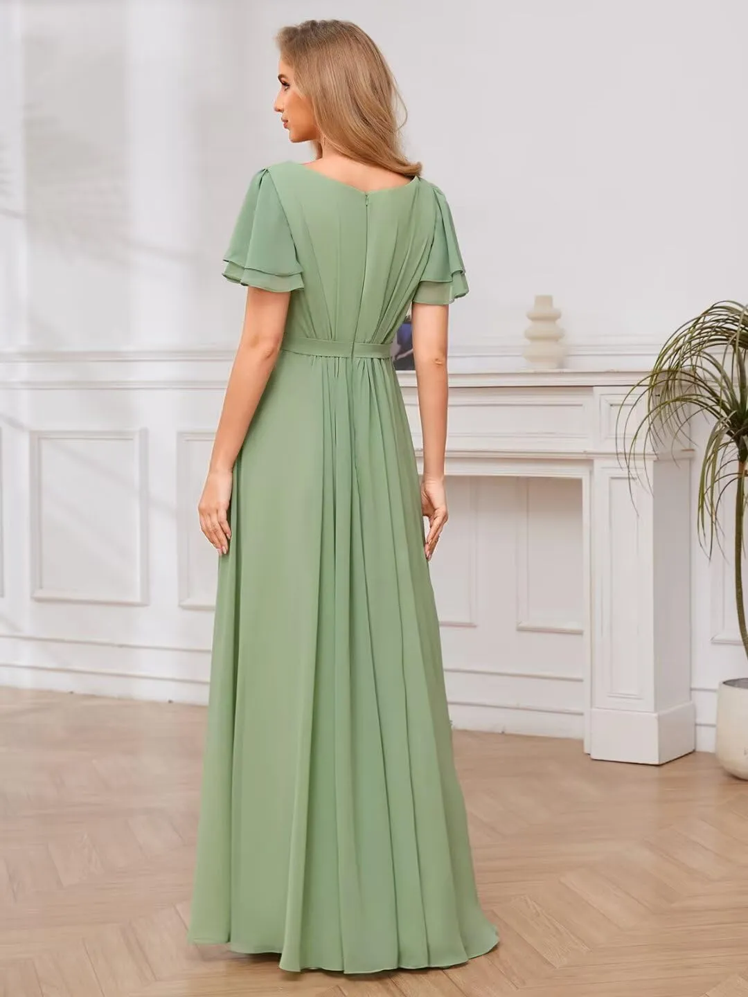 Chiffon Bridesmaid Dresses with Sleeves Modest Mother of The Bride Dress Long Formal Evening Gowns