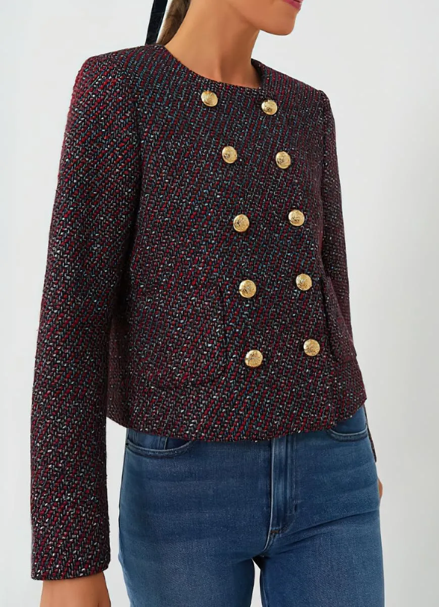 chouyatou Women's Double Breasted Tweed Blazer Jacket Business Casual Dressy Tweed Jacket Office Work Suit