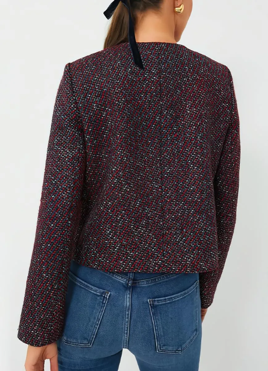 chouyatou Women's Double Breasted Tweed Blazer Jacket Business Casual Dressy Tweed Jacket Office Work Suit