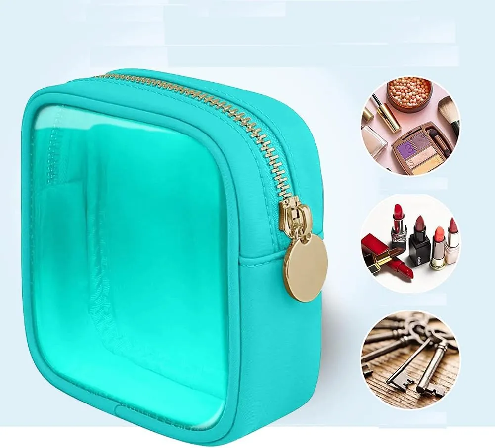 Clear Cosmetic Makeup Bag PVC Toiletry Bag Cosmetic Pouch Case Travel Mini Make up Bag Nylon with Zipper for Women Girls Green