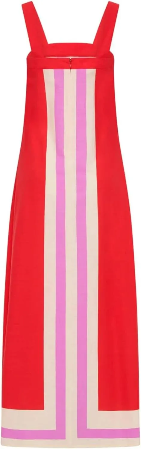 Color Block Maxi Dress for Women Summer Striped Square Neck Backless Long Dress Casual Flowy Beach Vacation Sundress