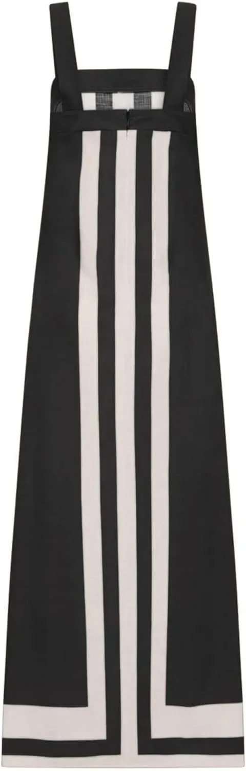 Color Block Maxi Dress for Women Summer Striped Square Neck Backless Long Dress Casual Flowy Beach Vacation Sundress