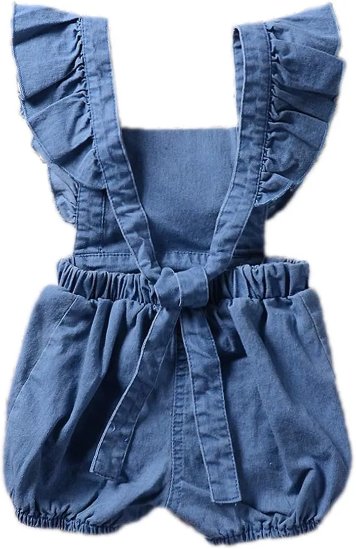 Colorful Childhood Newborn Baby Rompers Toddler Girls Denim Jumpsuits Infant Ruffles Bodysuits Folds Outfits Jean Romper