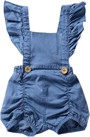 Colorful Childhood Newborn Baby Rompers Toddler Girls Denim Jumpsuits Infant Ruffles Bodysuits Folds Outfits Jean Romper