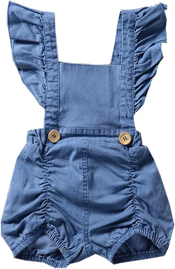 Colorful Childhood Newborn Baby Rompers Toddler Girls Denim Jumpsuits Infant Ruffles Bodysuits Folds Outfits Jean Romper