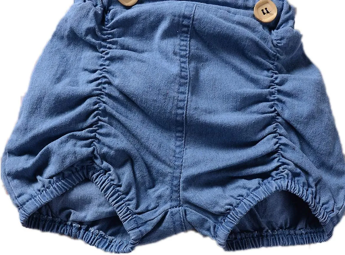 Colorful Childhood Newborn Baby Rompers Toddler Girls Denim Jumpsuits Infant Ruffles Bodysuits Folds Outfits Jean Romper