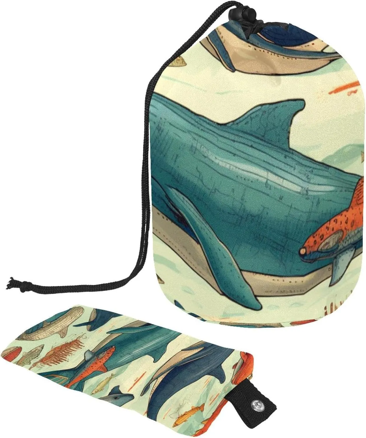 Colorful Whale Underwater World Travel Cosmetic Bags Makeup Bag for Women, Foldable Drawstring Travel Cosmetic Bags, Portable Toiletry Bucket Bag