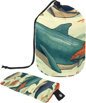 Colorful Whale Underwater World Travel Cosmetic Bags Makeup Bag for Women, Foldable Drawstring Travel Cosmetic Bags, Portable Toiletry Bucket Bag