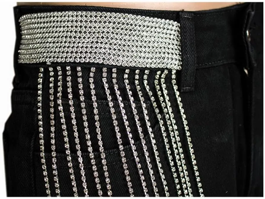 COMLIFE Summer Women's Jean Shorts Tassels Wide Leg Rhinestone Fringe Sexy Denim Short Jeans