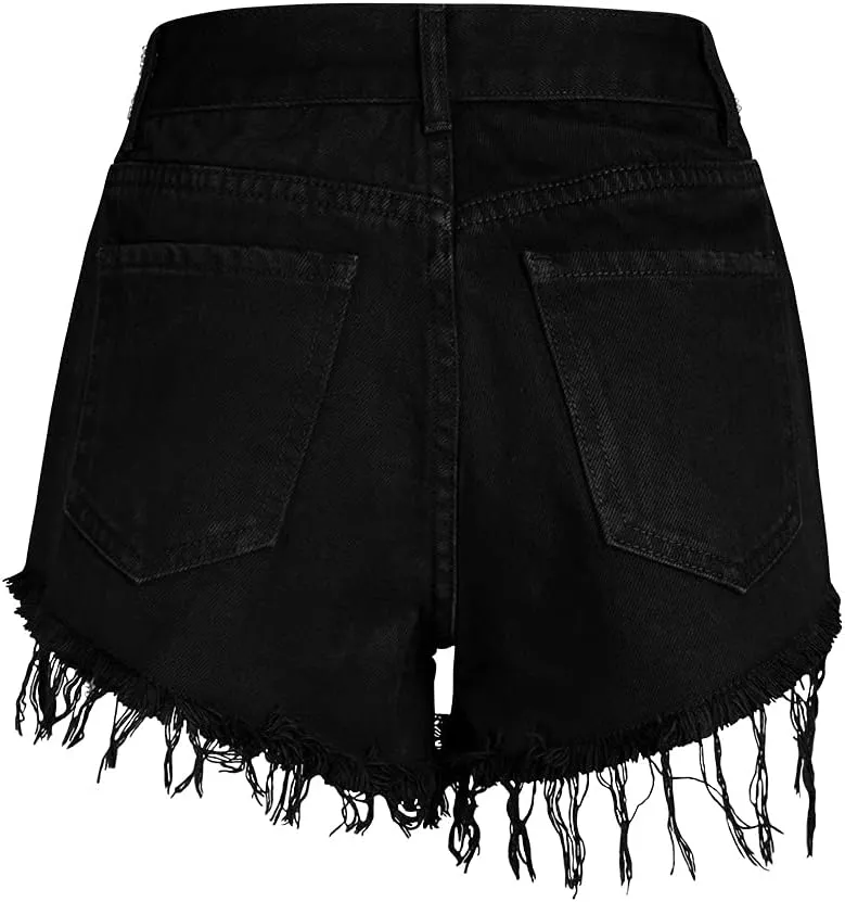 COMLIFE Summer Women's Jean Shorts Tassels Wide Leg Rhinestone Fringe Sexy Denim Short Jeans