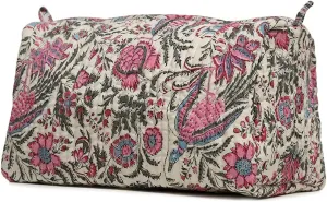 Cotton Hand Block Floral Print Toiletry Bag For Women Make Up Cosmetic Bag Jewelry Organizer Kit Storage Bag Case Travel Accessories Essentials Toiletries Purse Open Pouch, Multi (9.25"x 6.88"x 4.5")