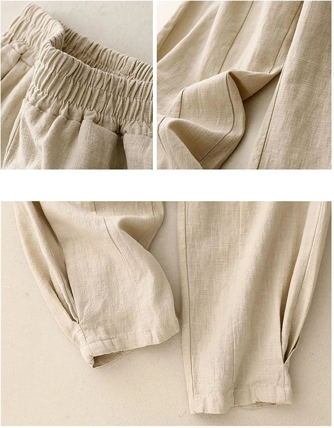 Cotton Linen Pants Women Capri Pants High Waist Pants Cinch Bottom Baggy Casual Summer Travel Trouser with Pockets