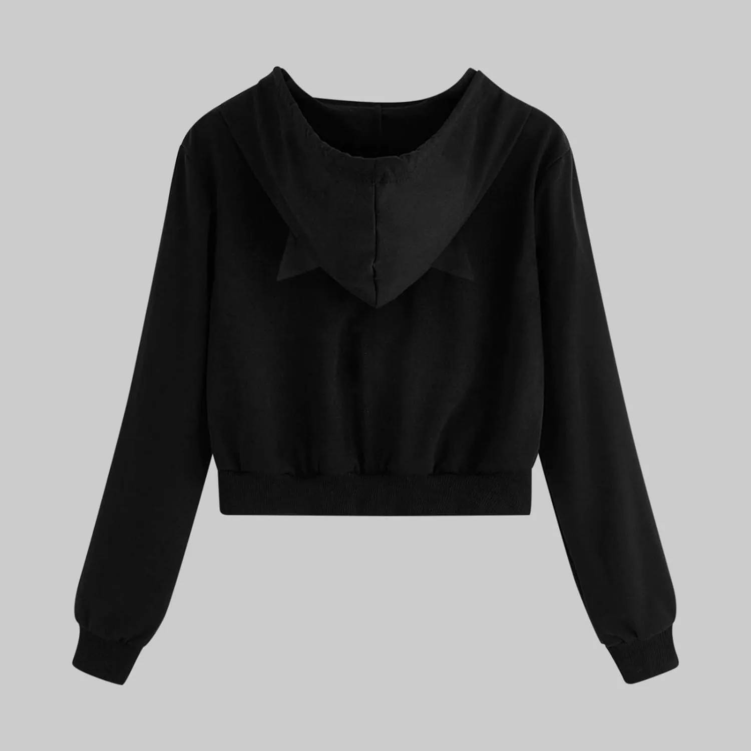 Cute Cat Ear Hoodies for Women Teen Girls Y2K Crop Tops Zip Up Long Sleeve Drawstring Hooded Jackets with Pockets