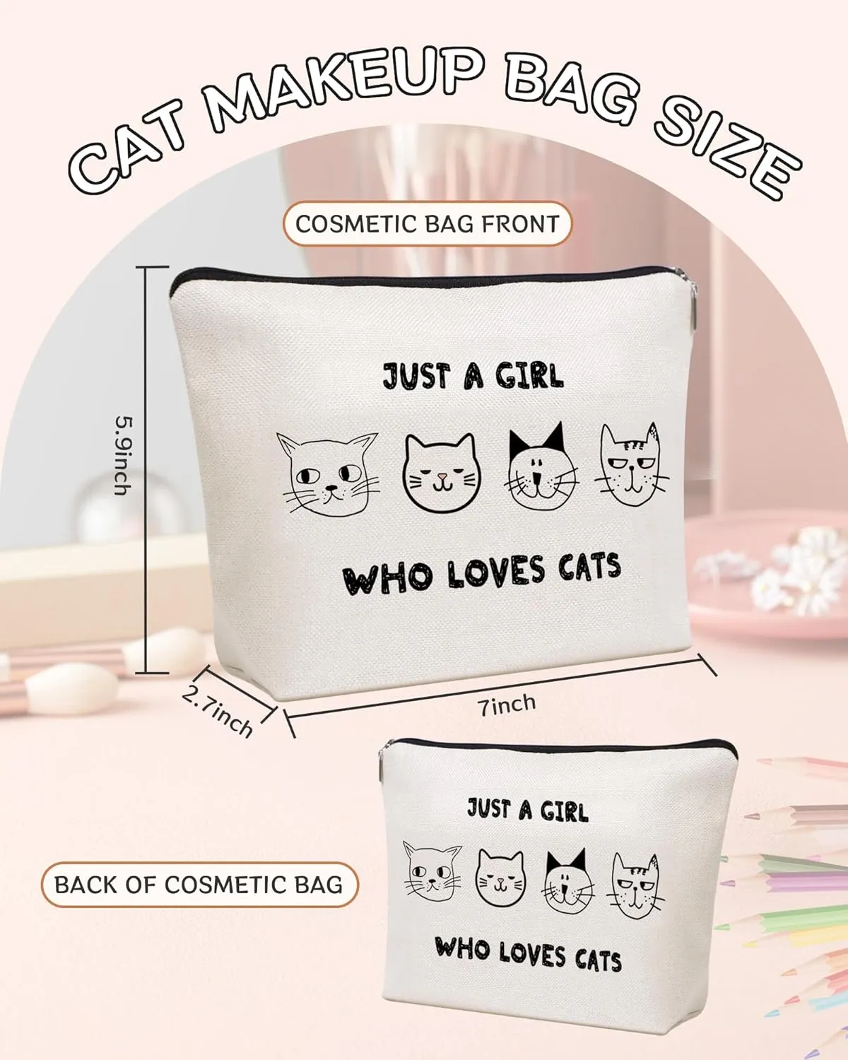 Cute Cat Makeup Bag Travel Cosmetic Zipper Pouch Funny Teen Girls Party Favor Bags Cat Lovers Themed Gifts for Women