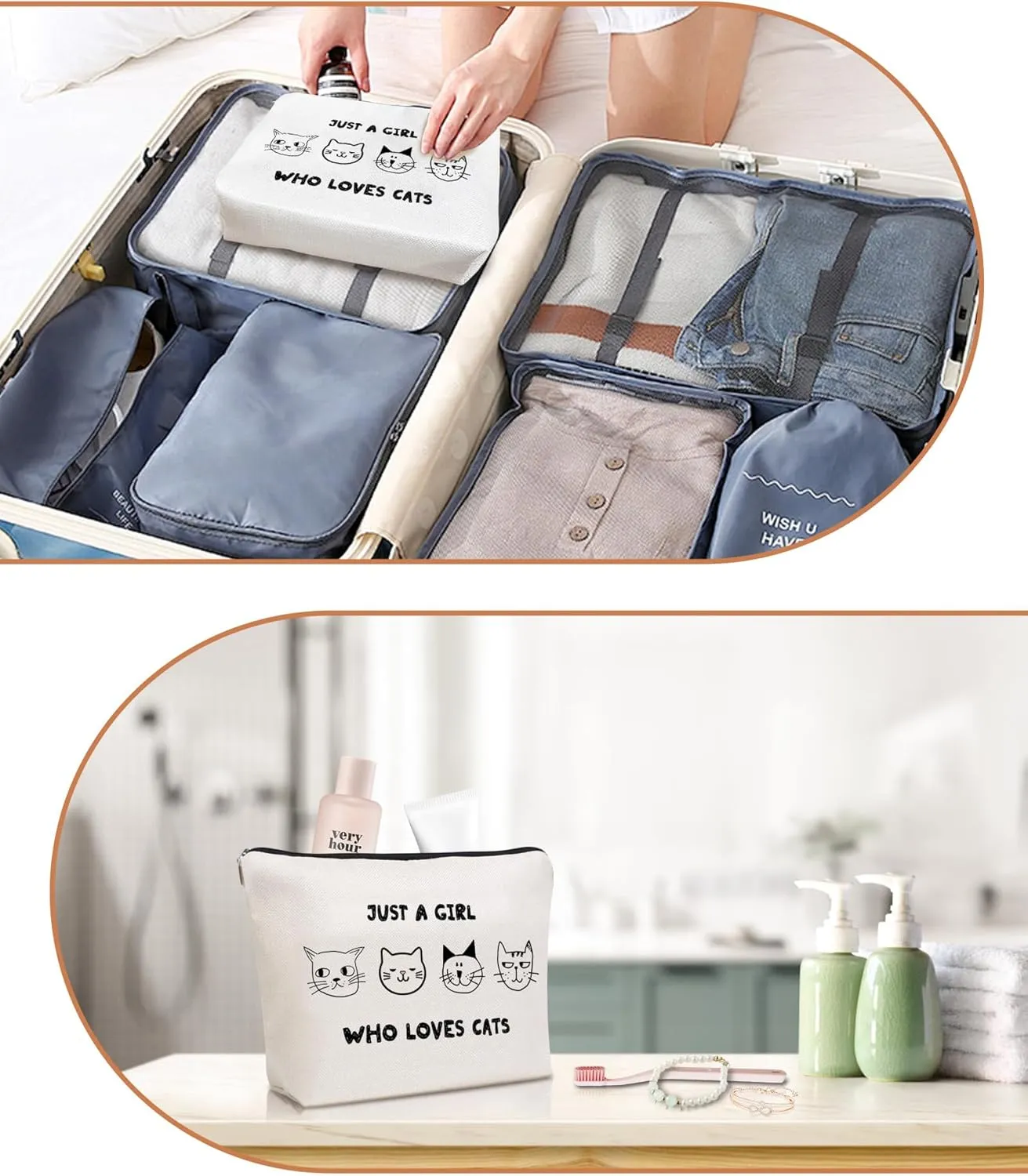 Cute Cat Makeup Bag Travel Cosmetic Zipper Pouch Funny Teen Girls Party Favor Bags Cat Lovers Themed Gifts for Women