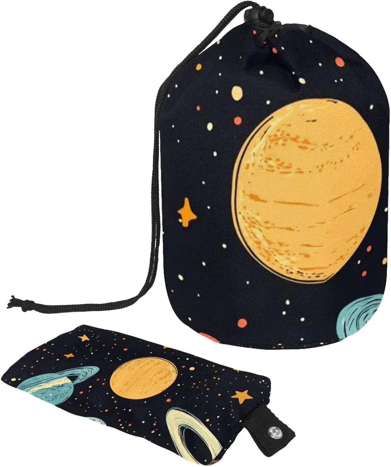 Cute Outer Space 57 Travel Cosmetic Bags Makeup Bag for Women, Foldable Drawstring Travel Cosmetic Bags, Portable Toiletry Bucket Bag
