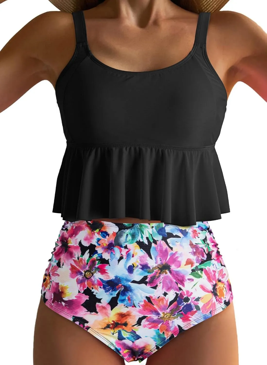 Dokotoo Bikini Set for Women Swimsuits 2025 Ruffle Tops and Floral Bottoms Swim Suit Bathing Suit for Holidays