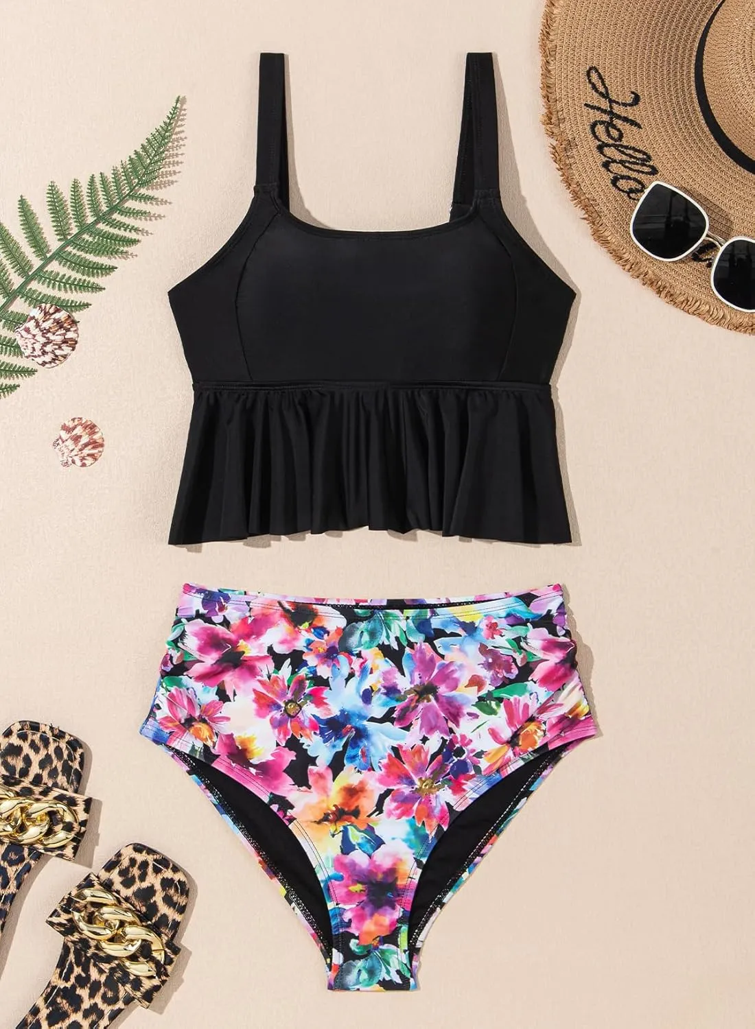 Dokotoo Bikini Set for Women Swimsuits 2025 Ruffle Tops and Floral Bottoms Swim Suit Bathing Suit for Holidays