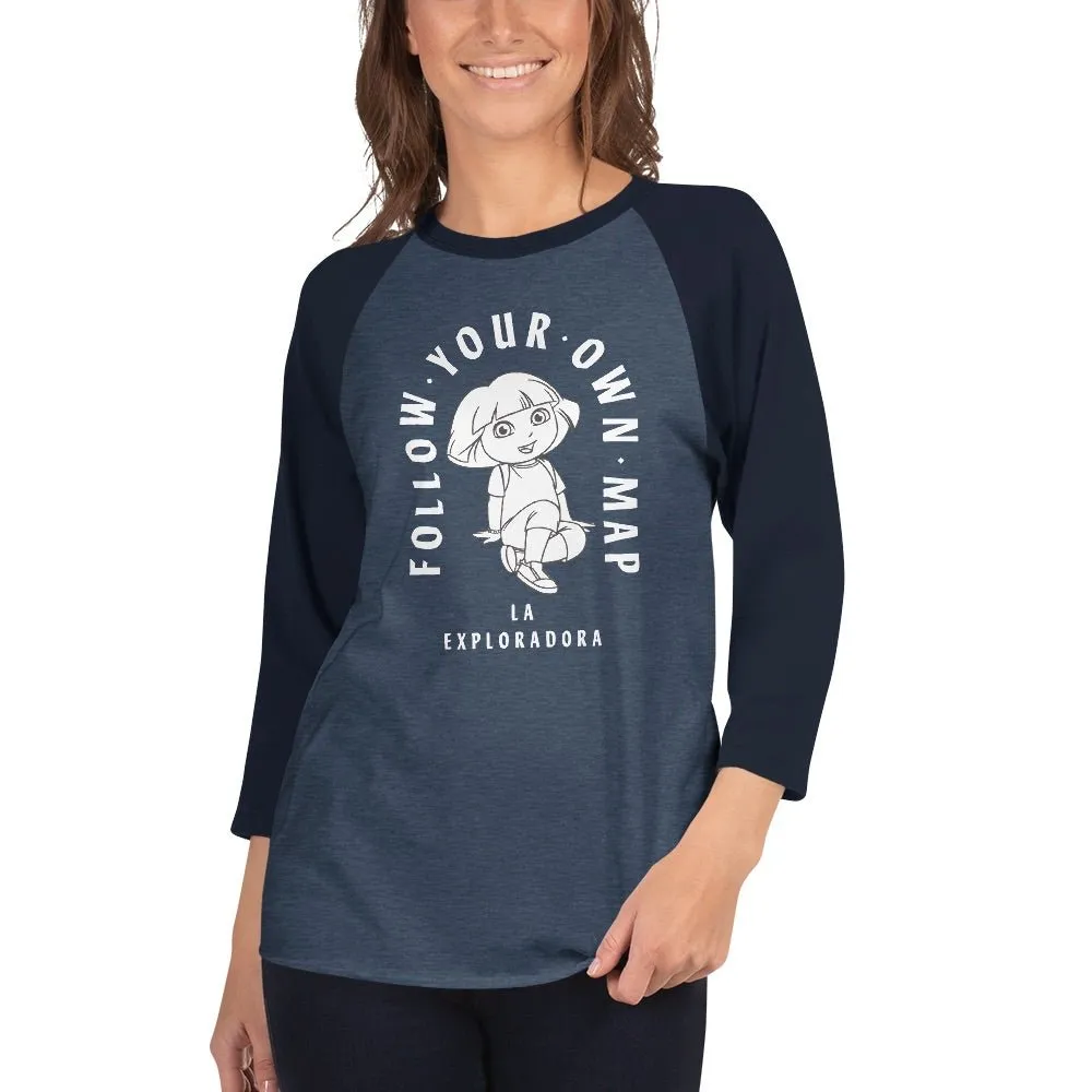 Dora the Explorer Follow Your Own Map Unisex 3/4 Sleeve Raglan Shirt