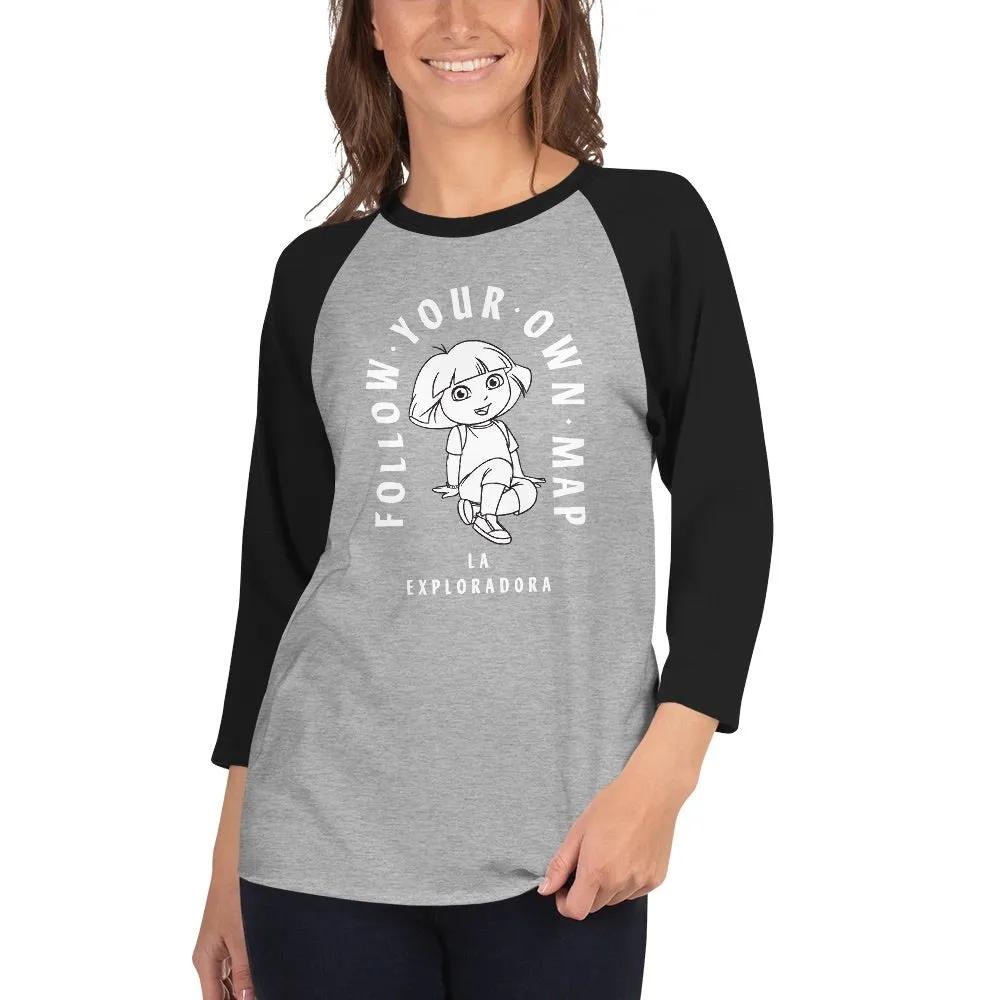 Dora the Explorer Follow Your Own Map Unisex 3/4 Sleeve Raglan Shirt