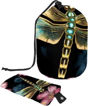 Dragonfly with Flowers Art Travel Cosmetic Bags Makeup Bag for Women, Foldable Drawstring Travel Cosmetic Bags, Portable Toiletry Bucket Bag