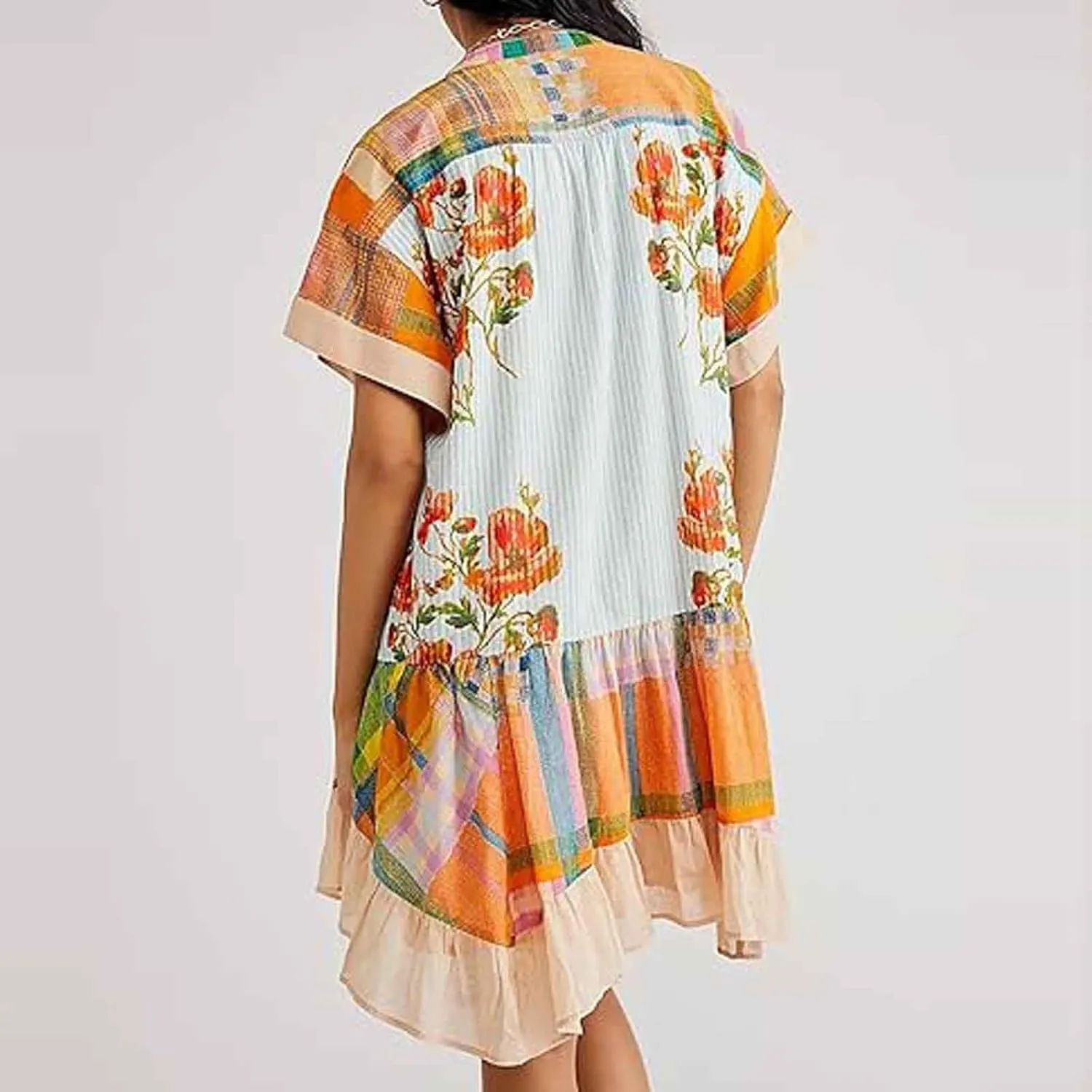 Dresses for Women 2024 Summer Boho Dress Floral Casual Sundresses Sexy V Neck Babydoll Dresses Dress