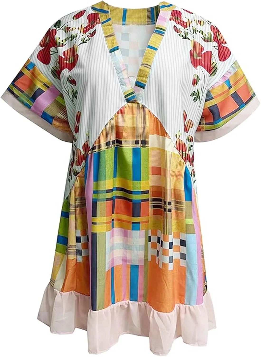 Dresses for Women 2024 Summer Boho Dress Floral Casual Sundresses Sexy V Neck Babydoll Dresses Dress