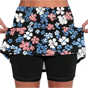 Elastic Yoga Skorts for Women Tummy Control High Waisted Athletic Tennis Golf Culottes with Pockets Plus Size Shorts