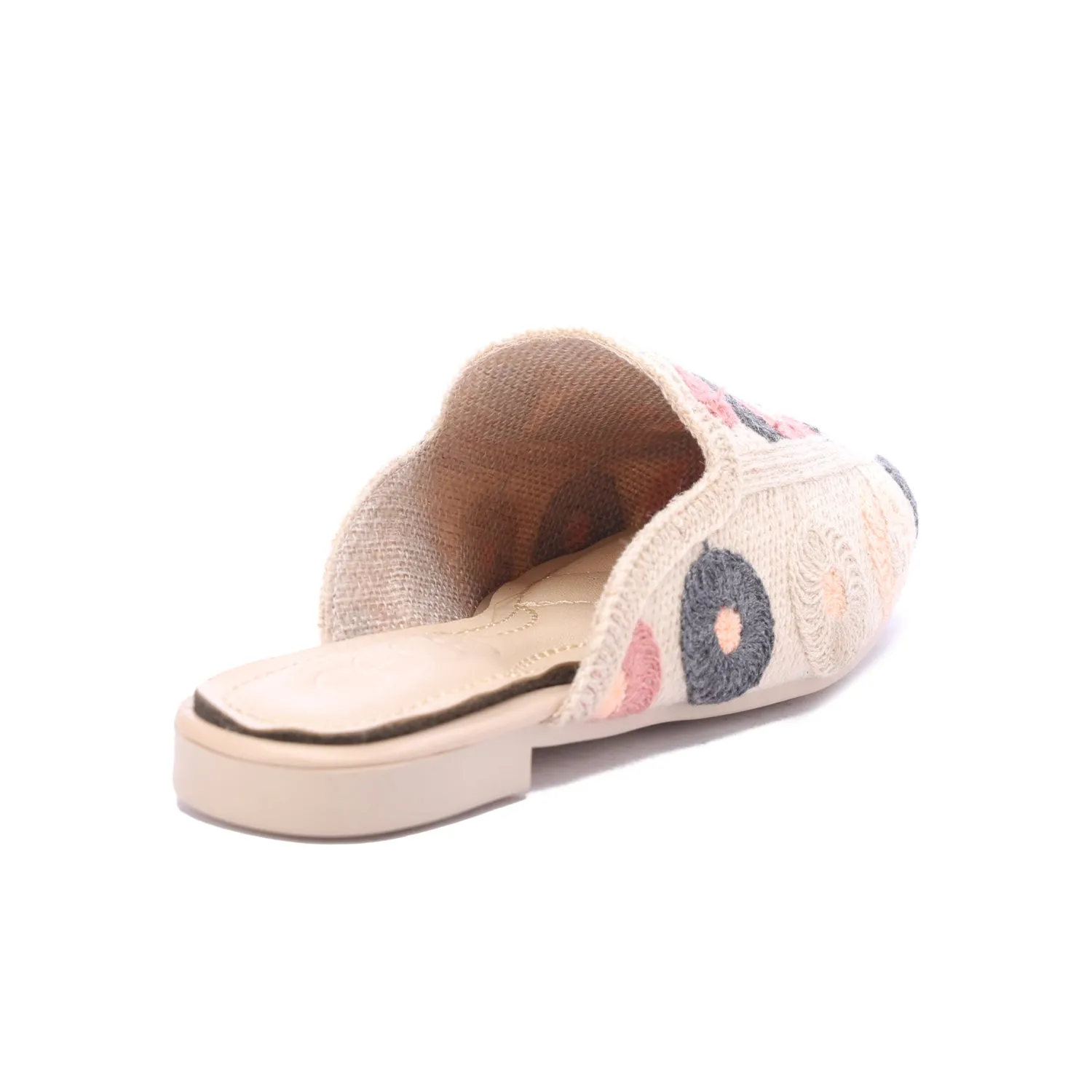 Embroidered Slip-On Mules-Beige