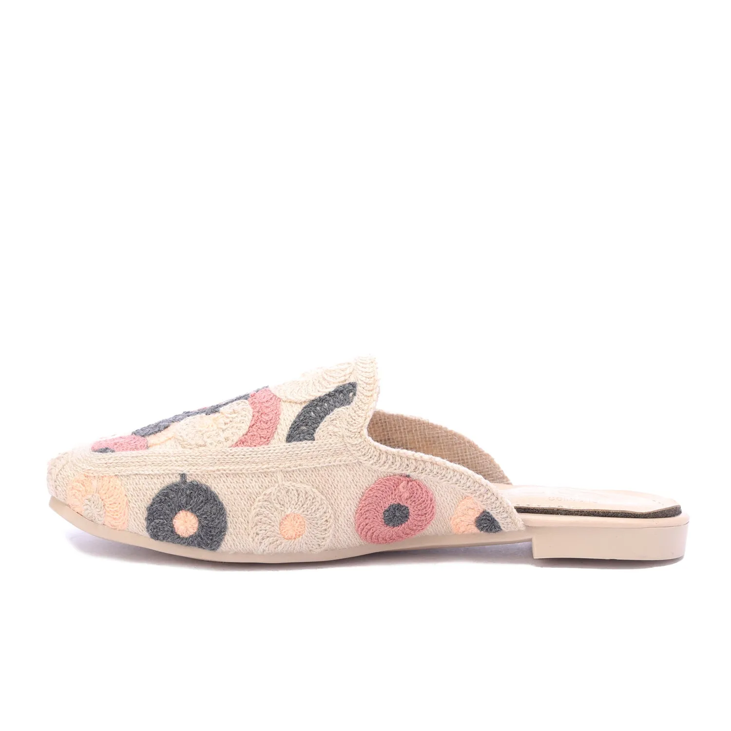 Embroidered Slip-On Mules-Beige